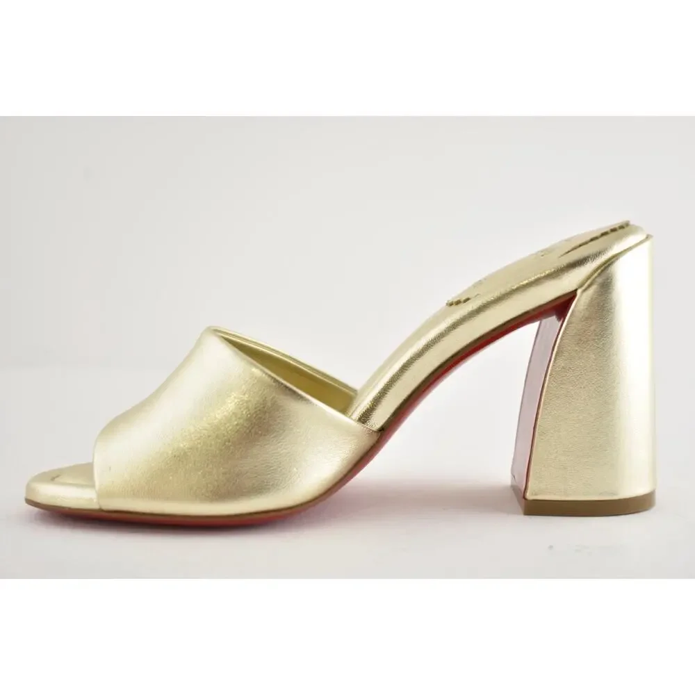 Christian Louboutin Jane Mule 85 Platine Gold Leather Backless Sandal Heel 36